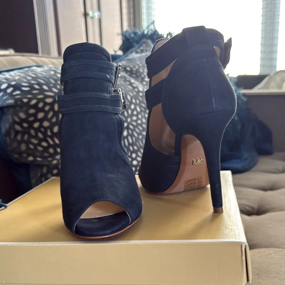 Michael Kors Blaze Open-Toe Suede High-Heel Booties Brown Sz. 7.5 - Picture 3 of 6